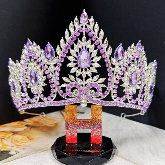 Flower crown, Wedding accessories, silver hair accessory, purple stone Tiara